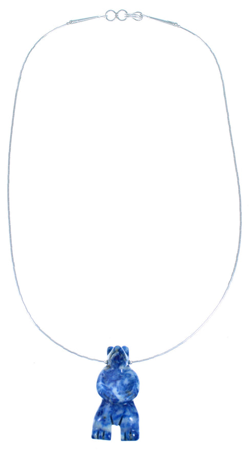 Sterling Silver Denim Lapis Bear Southwern Bead Necklace RX114826